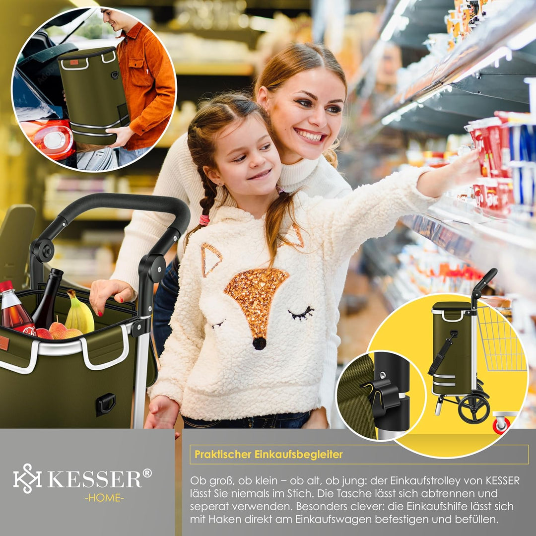 KESSER® Einkaufstrolley klappbar mit 56L Kapazität und belastbar bis 50kg | 3in1 Trolley Sackkarre &