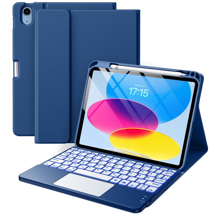 Vobafe Hülle mit Tastatur für iPad 10 Generation 10,9 Zoll 2022, Multi-Touch-Trackpad, 7-farbiges Hi