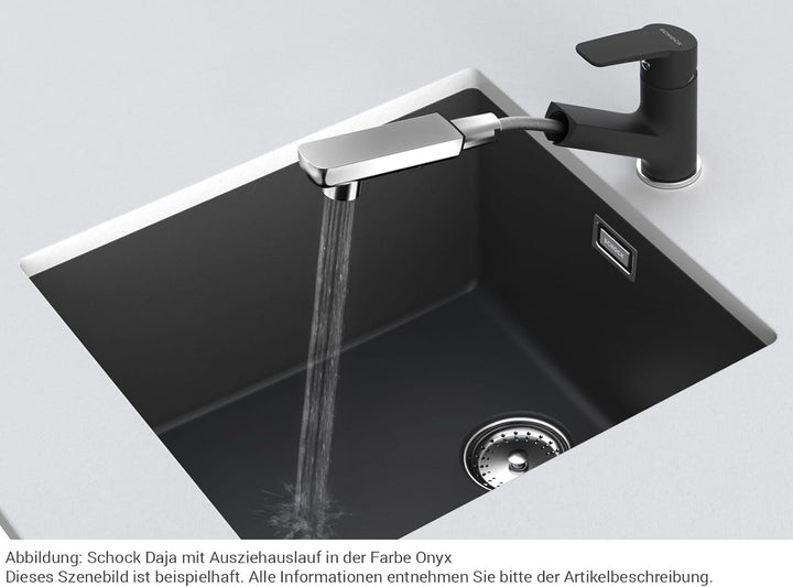 SCHOCK Küchenarmatur Daja Nero – Hochdruck Armatur CRISTALITE mit ausziehbarer Schlauch-Brause Nero