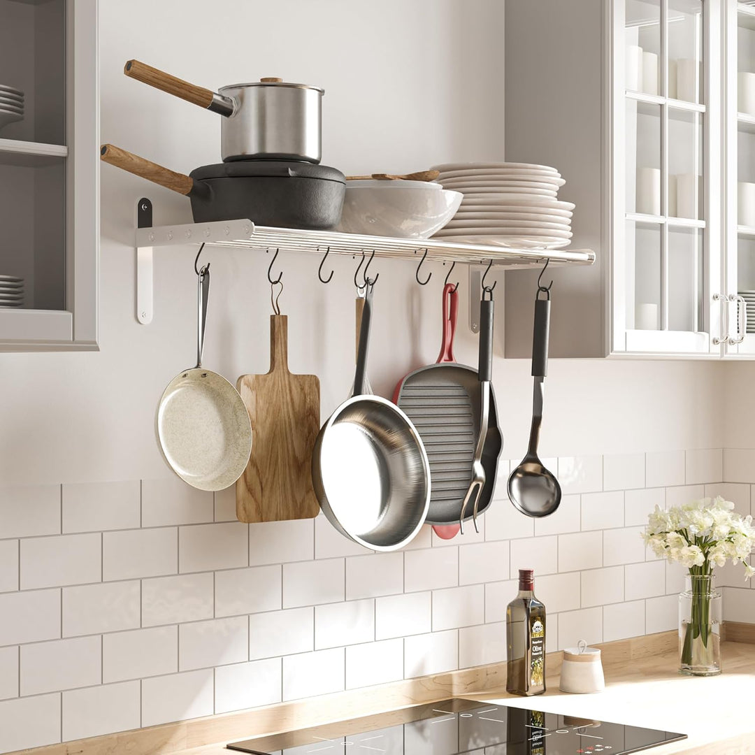 Wallniture Lyon Küchenregal Organizer und Aufbewahrungsregal, Metall Wandregal mit 10 S-Haken zum Au