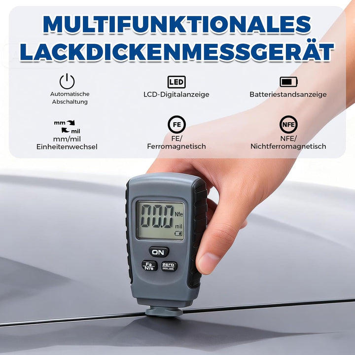 Lackmessgerät Auto, Lackdickenmessgerät für Auto, Lackschichtdickenmessgerät KFZ mit LCD-Display und