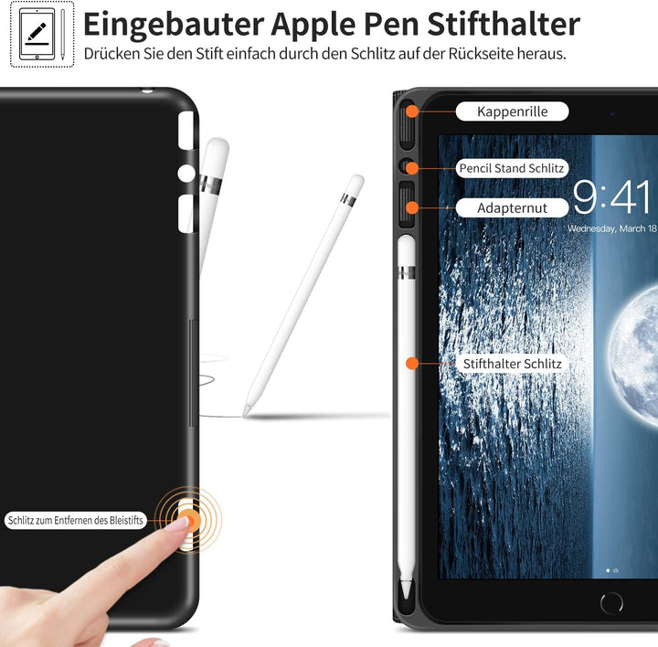 HOLIMET Hülle für iPad 9. Generation (2021) mit Stifthalter, iPad 8/7. Generation (2020/2019) PU-Led