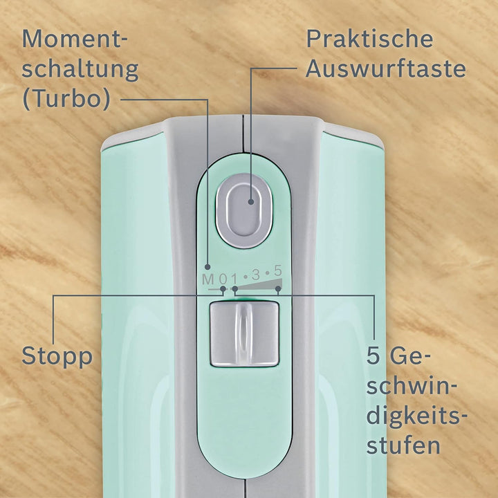 Bosch Handrührer Styline MFQ40302, 2 Rührbesen, 2 Edelstahl-Knethaken, spülmaschinengeeignet, 5 Stuf