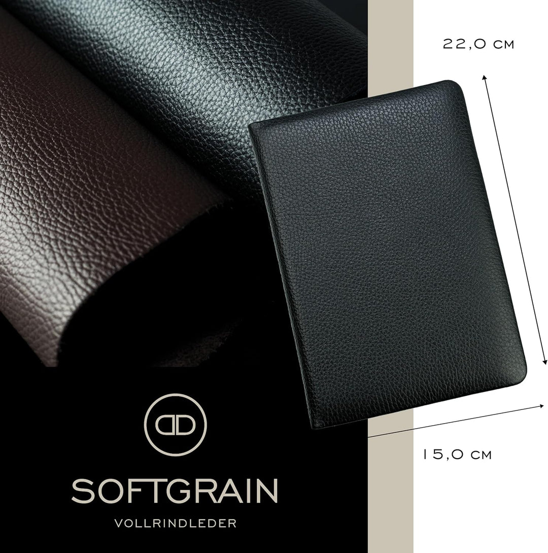 DELMON VARONE - Personalisierbares Adressbuch DIN A5 gebunden mit A-Z Register Softgrain Leder schwa
