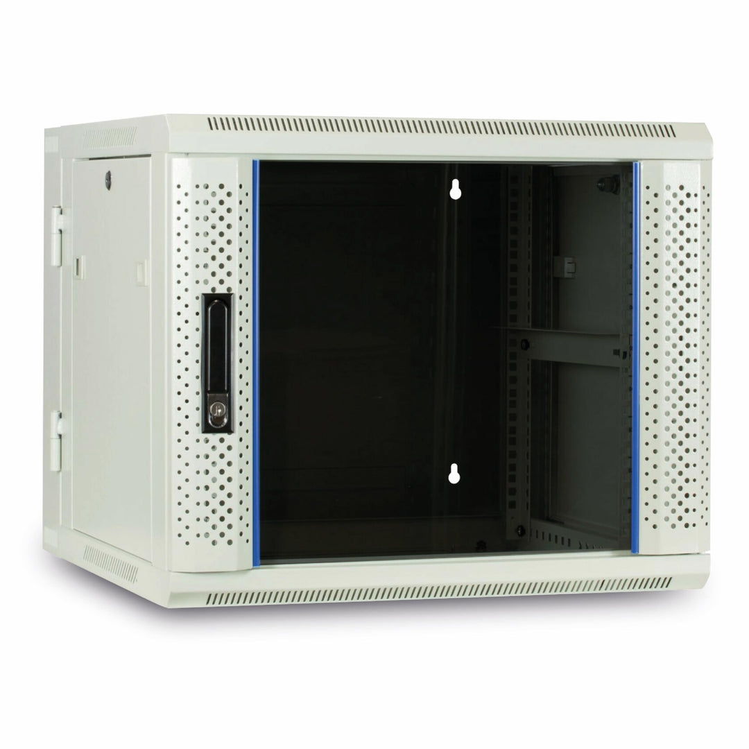 9HE Netzwerkschrank (Serverschrank) 19 Zoll wendbares Wandgehäuse mit Glastür - Weiss (BxTxH) 600 x