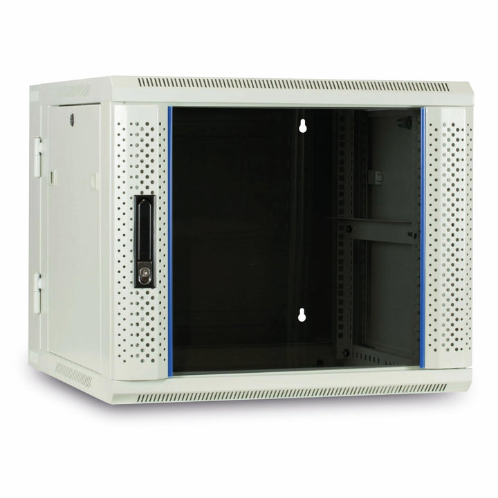 9HE Netzwerkschrank (Serverschrank) 19 Zoll wendbares Wandgehäuse mit Glastür - Weiss (BxTxH) 600 x