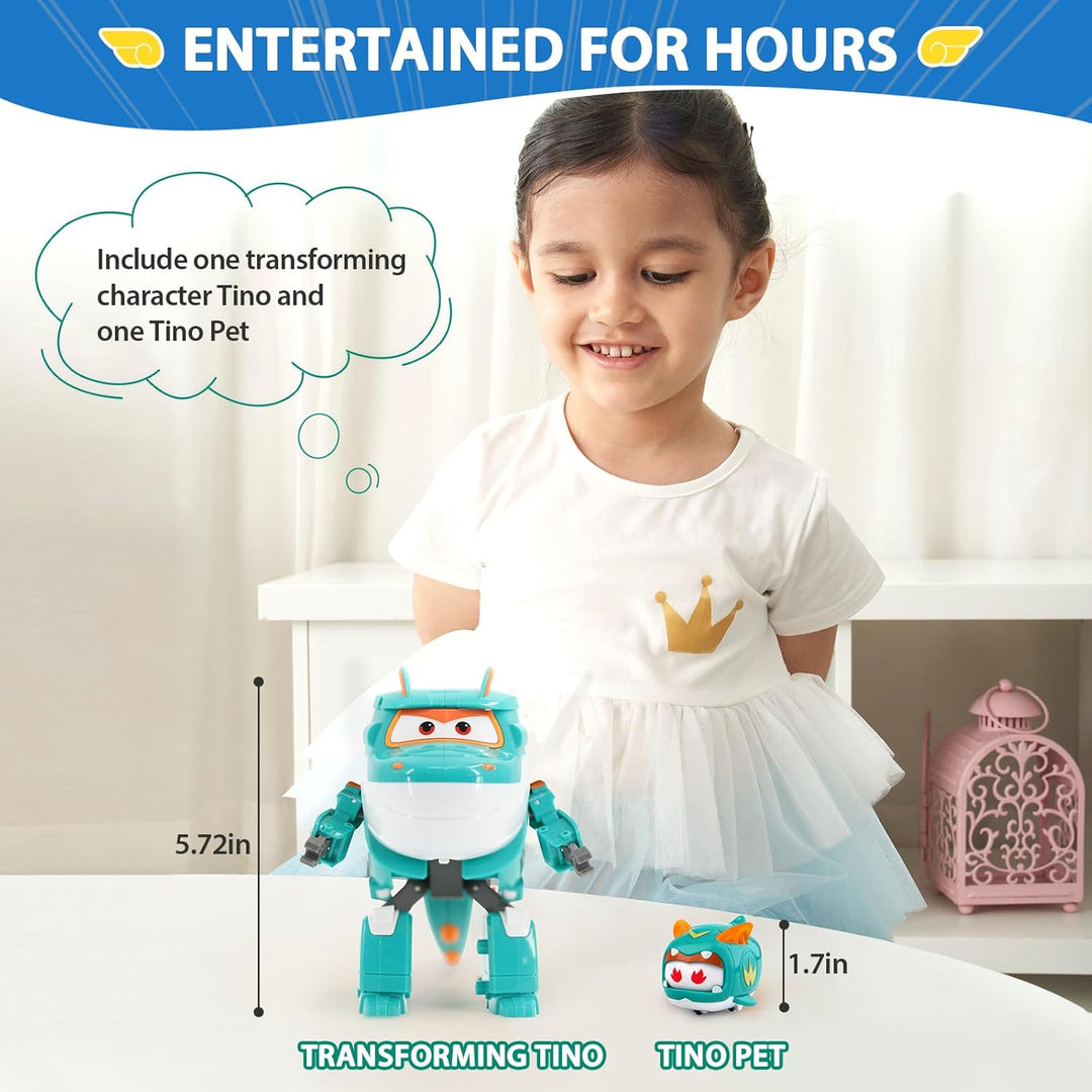 Super Wings EU770447 - Transforming Tino & Pet, ca. 14,5 cm grosse verwandelbare Spiel-Figur mit ca.