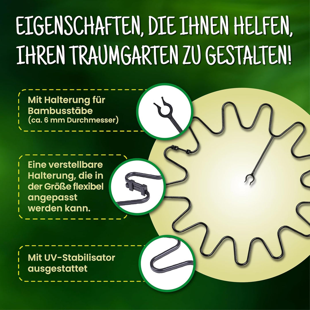 ARPON Staudenhalter rund 10 Stück – Einstellbare Blumenstütze & Pflanzenstütze Ø 21,5 cm – Ideal als