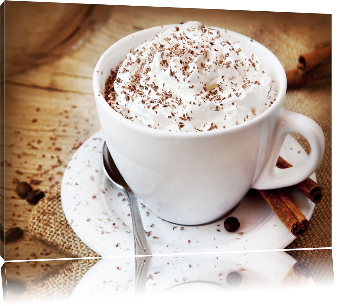 Frischer Kaffee mit Schokosträusel Format: 100x70 auf Leinwand, XXL riesige Bilder fertig gerahmt mi
