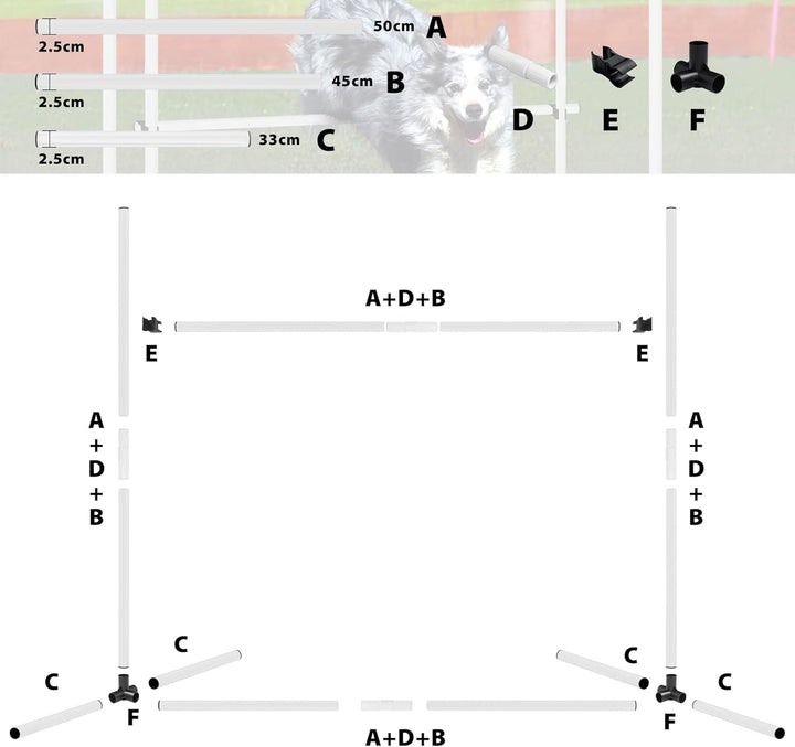 UISEBRT Hunde Agility Set, 4er Slalom Stangen Hürdenset für Haustiere, PVC Hundetrainings-Set mit Tr