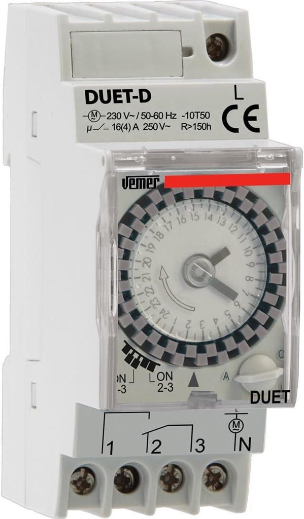VEMER VP879100 Duet-D Elektromechanisch Zeitschaltuhr mit Täglicher Programmierung, DIN-Schienenmont