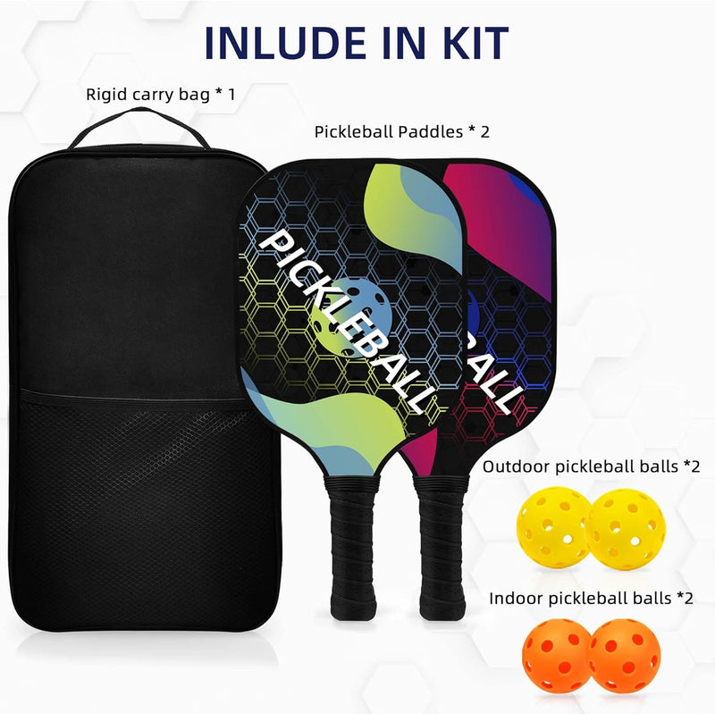 Topfinder Pickleball Set, Fiberglas Pickleball Schläger Paddle Set mit 2/4 Schlägern, 4 Bällen & 1 T