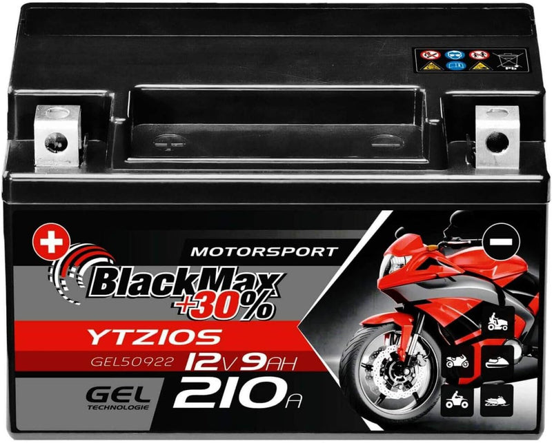 BlackMax YTZ10S Motorradbatterie GEL 12V 9Ah Akku GTZ10-S YTZ10-S-BS GEL12-10B-4 9Ah - 210A - YTZ10S