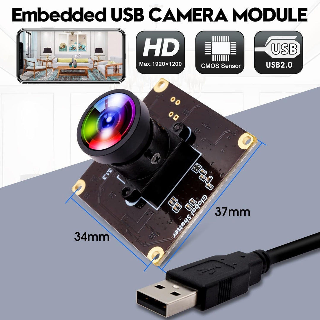 ELP USB Kameramodul High Speed 90fps Global Shutter USB Kamera, 2MP 1200P USB Webcam mit Weitwinkelo