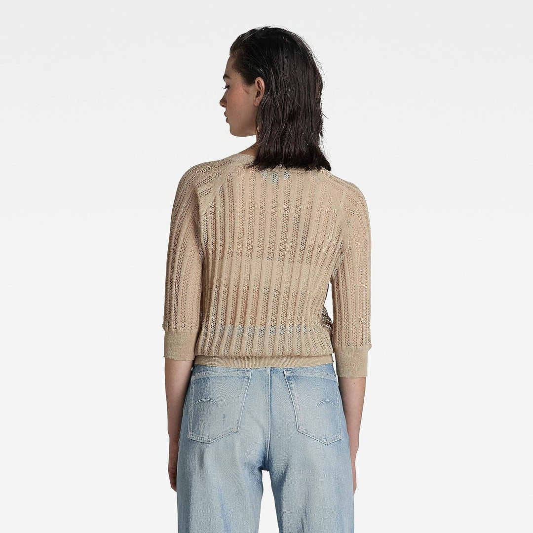 G-STAR RAW Damen Pointelle Knitted Top Knits XS Beige (Westpoint Khaki D21656-d140-c531), XS Beige (