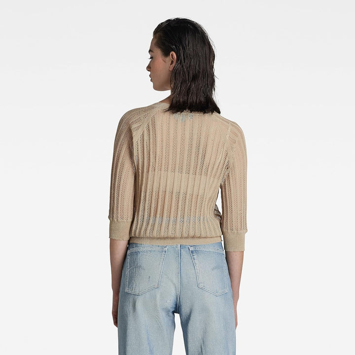 G-STAR RAW Damen Pointelle Knitted Top Knits XS Beige (Westpoint Khaki D21656-d140-c531), XS Beige (