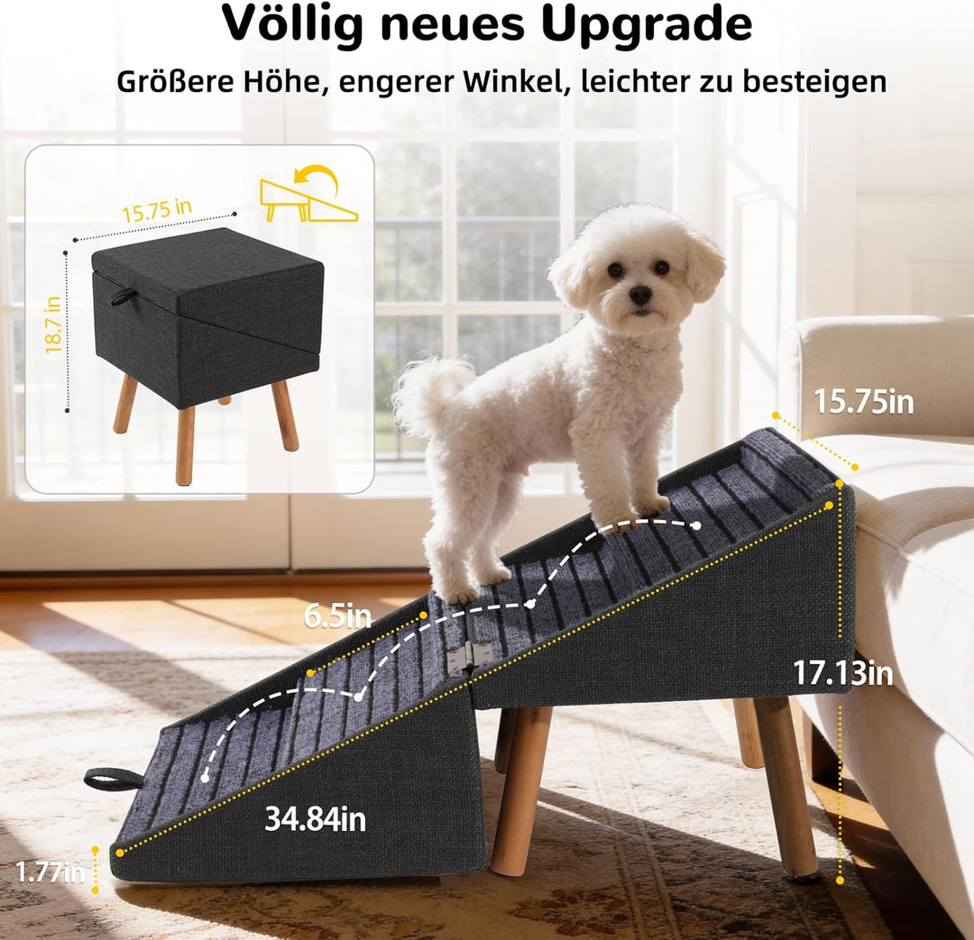 Hundetreppe für kleine Hunde, 2-in-1-Trittleiter und Ottomane – zusammenklappbare Hundetreppe für da
