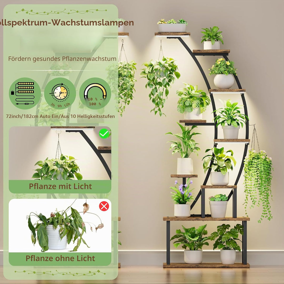 Pflanzenständer für den Innenbereich mit Wachstumslampen, 9 Etagen Metall-Pflanzenregal, 162,6 cm ho