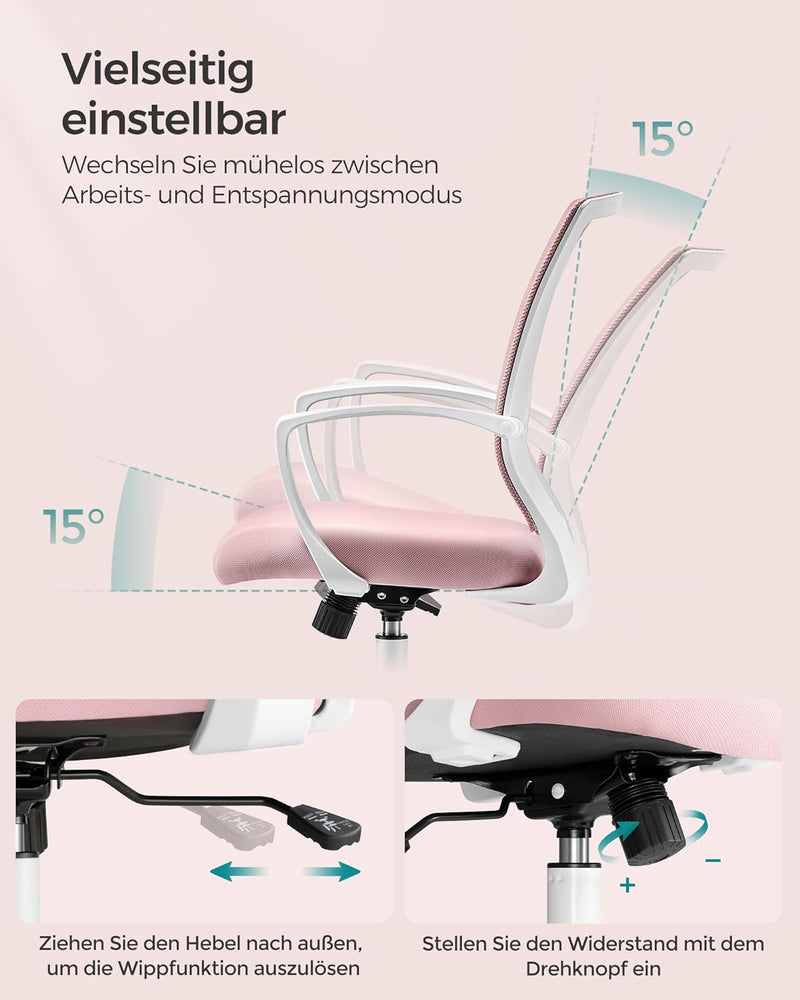 SONGMICS Bürostuhl, Schreibtischstuhl mit Netzbespannung, höhenverstellbarer Computerstuhl, Drehstuh