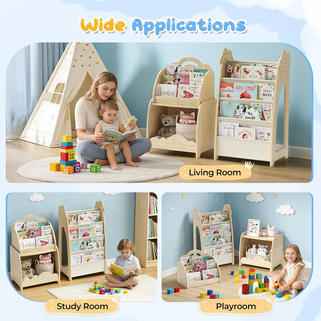 Kinderregal mit Boxen, 3-in-1 Multifunktions Spielzeugregal Kinderzimmer mit Modularem Design, Trage