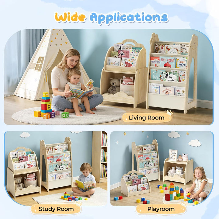 Kinderregal mit Boxen, 3-in-1 Multifunktions Spielzeugregal Kinderzimmer mit Modularem Design, Trage