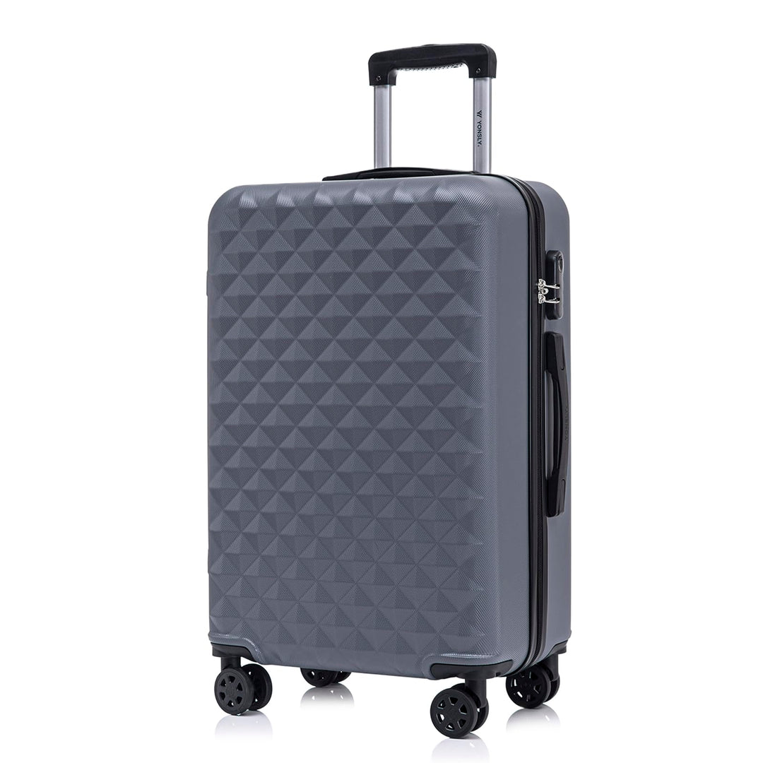 Koffer Suitcase L Grau, Trolley Reisekoffer, Rollkoffer Handgepäck mit 4 Rollen 360°, Hartschalenrei