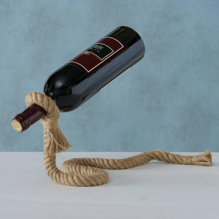 Boltze Home Weinständer für eine Flasche, eisern, geflochten mit Seil, 15 x 16 cm