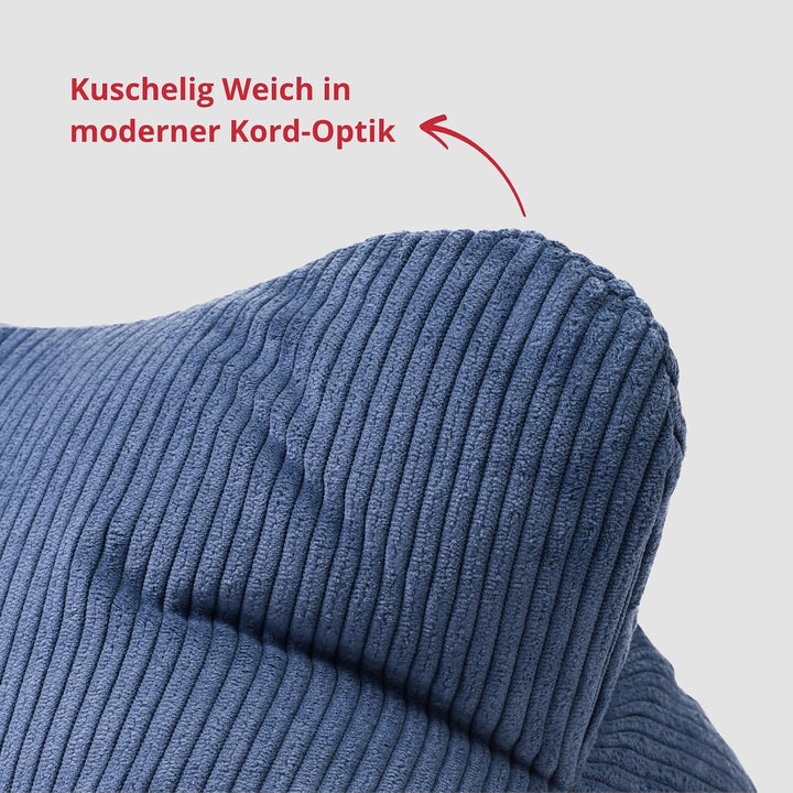 liebling Cord Lesekissen für Bett und Sofa, Bücherkissen, Lesehilfe, 40x25 cm, Leseknochen, Serie Ve
