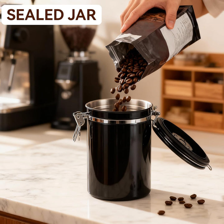 HERCHR Edelstahl-Kaffeekanister, 1.5 Litern Kaffeedose Luftdicht, Kaffeebohnen Behälter, Kaffeedose