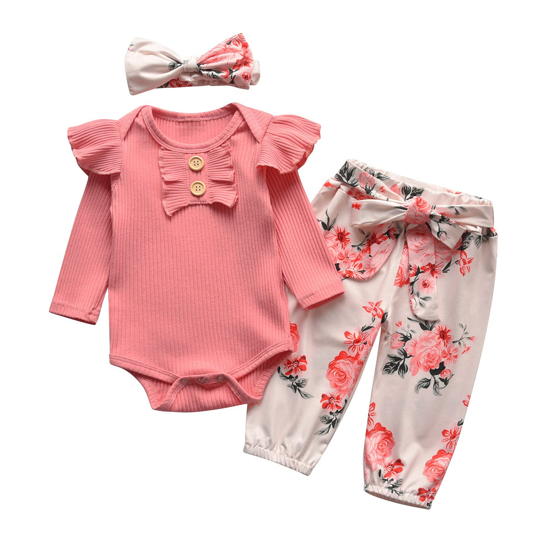 Neugeborenes Baby Mädchen Kleidung Sets Kleinkind Langarm Strampler Rüschen Tops & Blumen Bedruckte