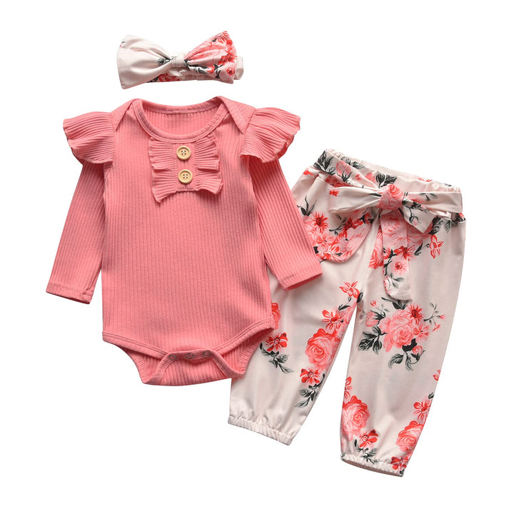 Neugeborenes Baby Mädchen Kleidung Sets Kleinkind Langarm Strampler Rüschen Tops & Blumen Bedruckte