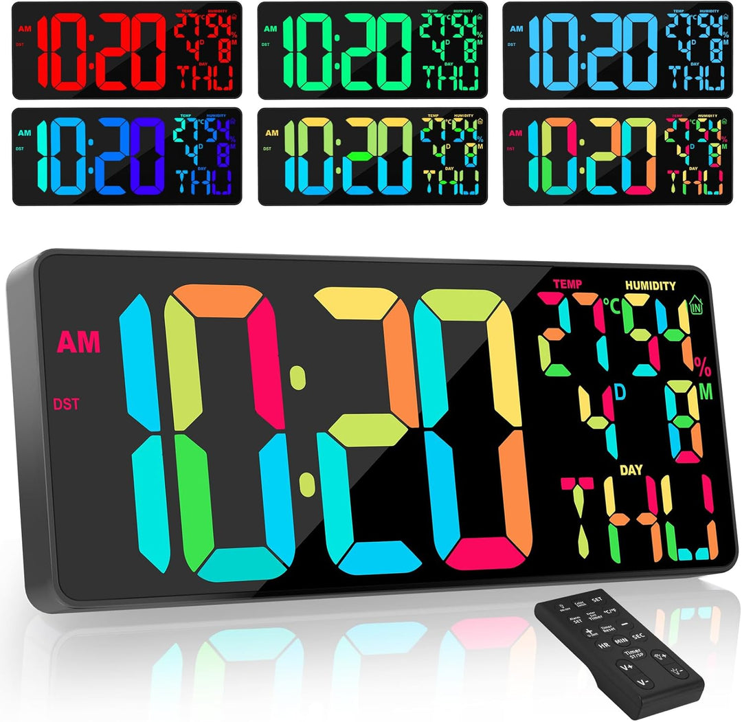 XREXS 18" Wanduhr Digitale Gross [RGB], Digitale Wanduhr mit 10 Farben, Fernsteuerung, Helligkeit/La
