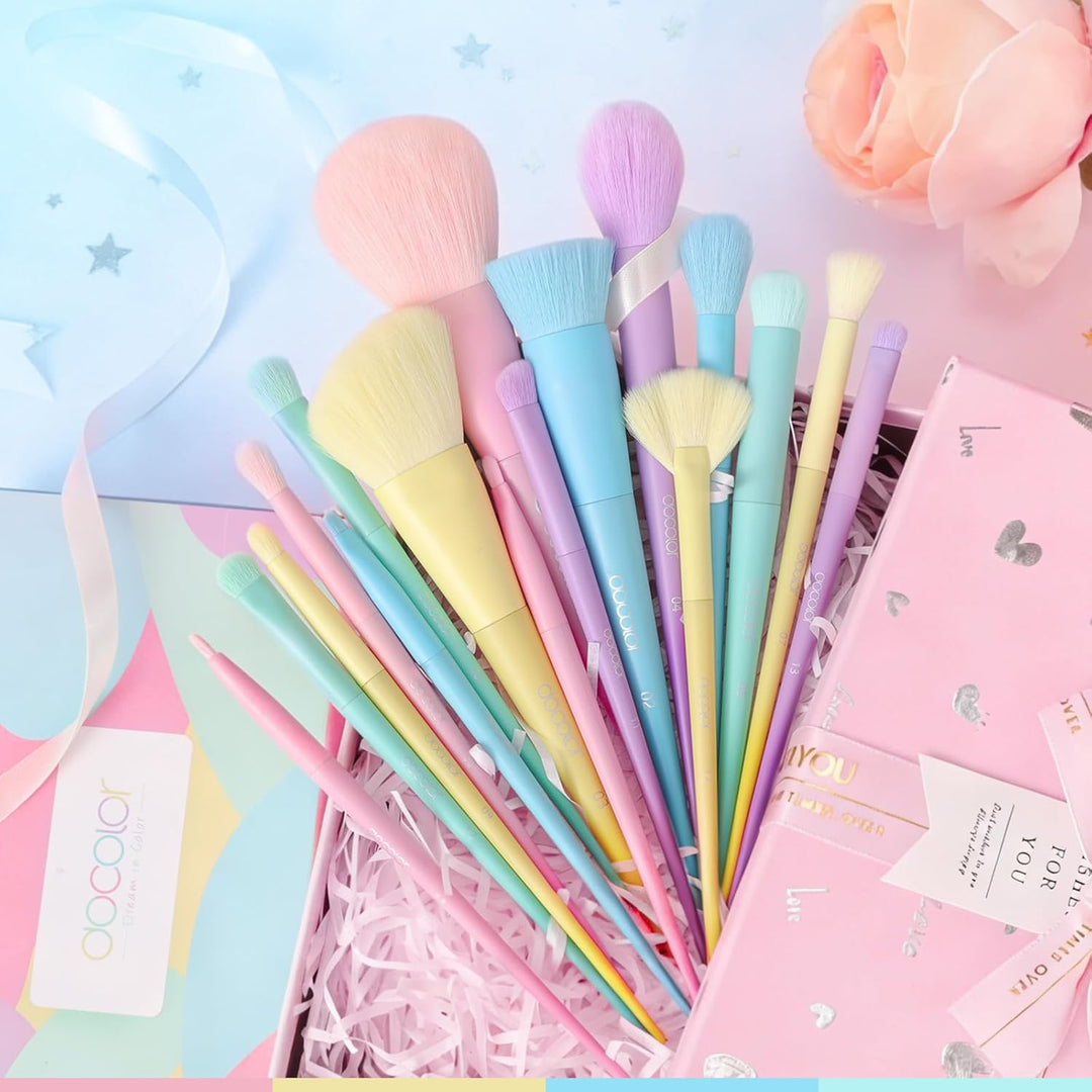 Pinselset Makeup Docolor 17 Stück Make up Pinsel Set Rosa Schminkpinsel Set Enthält Lidschattenpinse