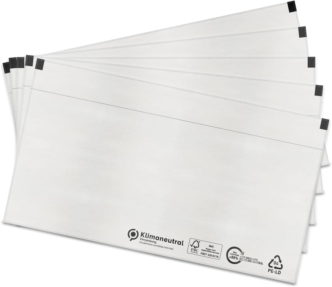 verpacking Lieferscheintaschen 225 x 110 mm DIN Lang Transparent [ Farbe und Stückzahl wählbar] selb