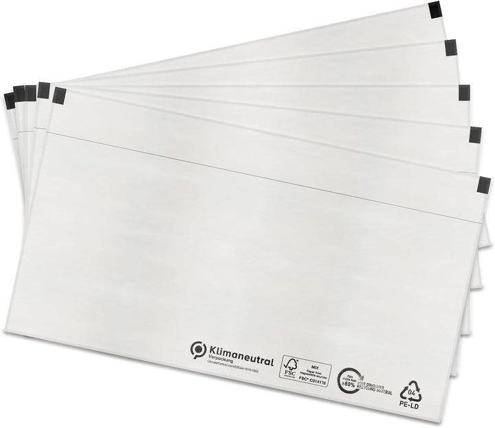 verpacking Lieferscheintaschen 225 x 110 mm DIN Lang Transparent [ Farbe und Stückzahl wählbar] selb