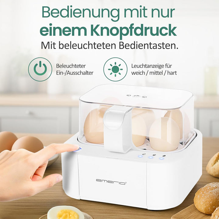Emerio bester Eierkocher EB-115560 kocht alle drei Garstufen [weich|mittel|hart] in nur einem Kochvo
