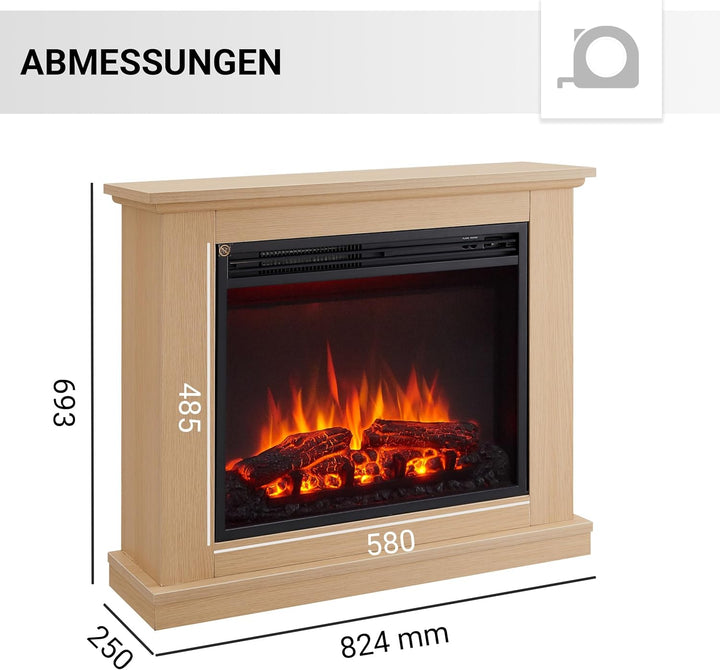 BALDERIA Phanos Elektrokamin - Elektrischer Standkamin mit Heizung 1000/2000 W, realistischer 3D-Fla