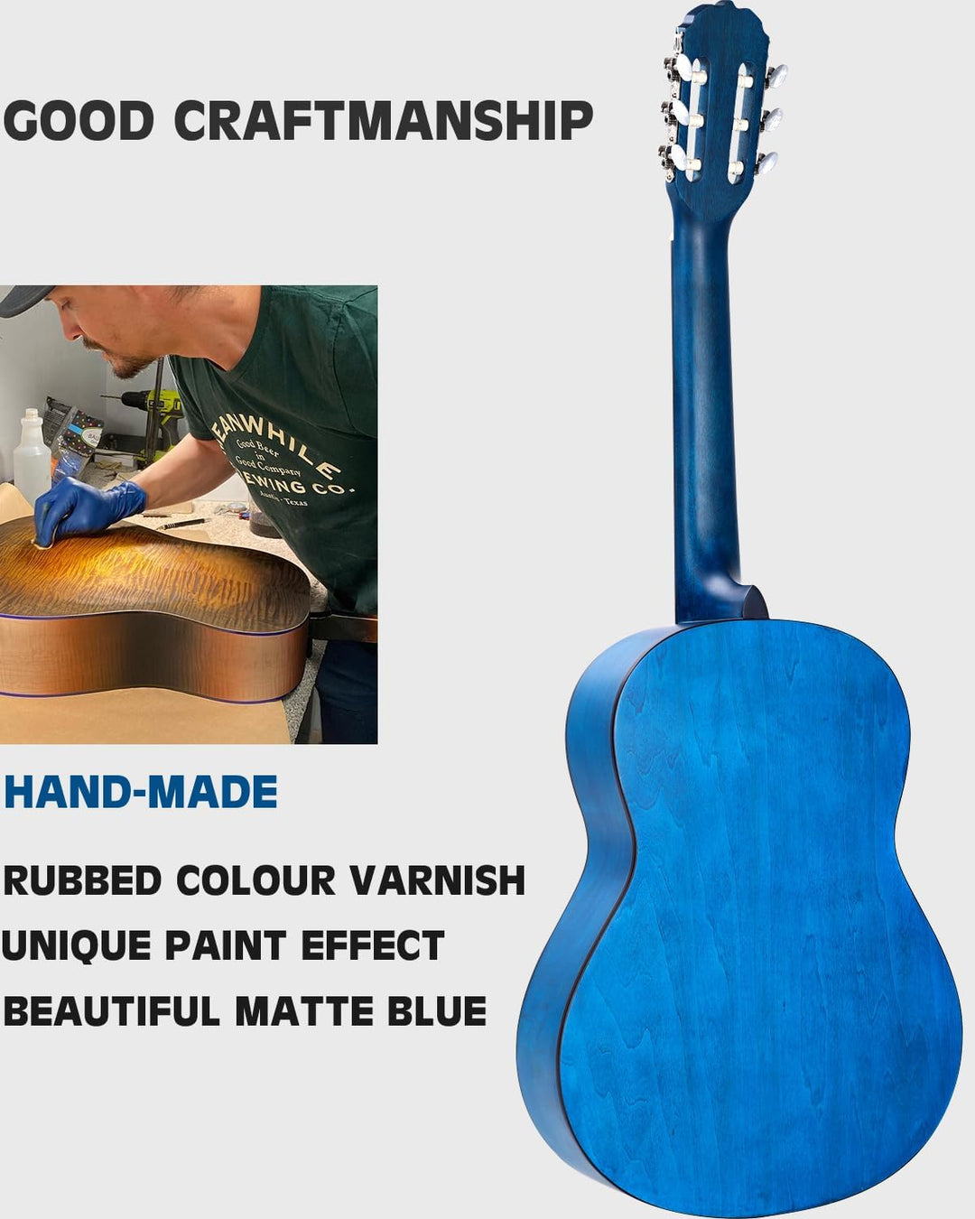 Winzz Konzertgitarre 4/4 Erwachsene, Klassische Gitarre für Anfänger 39 Zoll, Blau, Blau