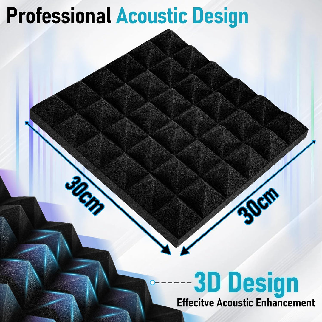 24 Pack Akustikschaumstoff Selbstklebend, Akustikplatten 30x30x5 cm, Schalldämmplatten für Tonstudio