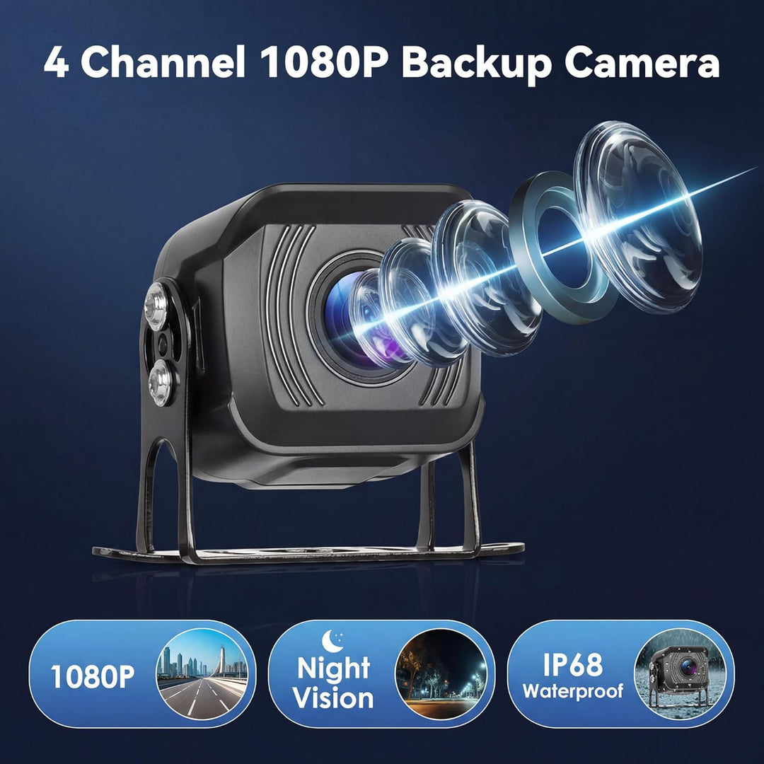 CAMECHO Rückfahrkamera 4 Kameras Set 10,1" IPS HD Monitor 4 Geteilte Rück und Vorder Kamera Weitwink