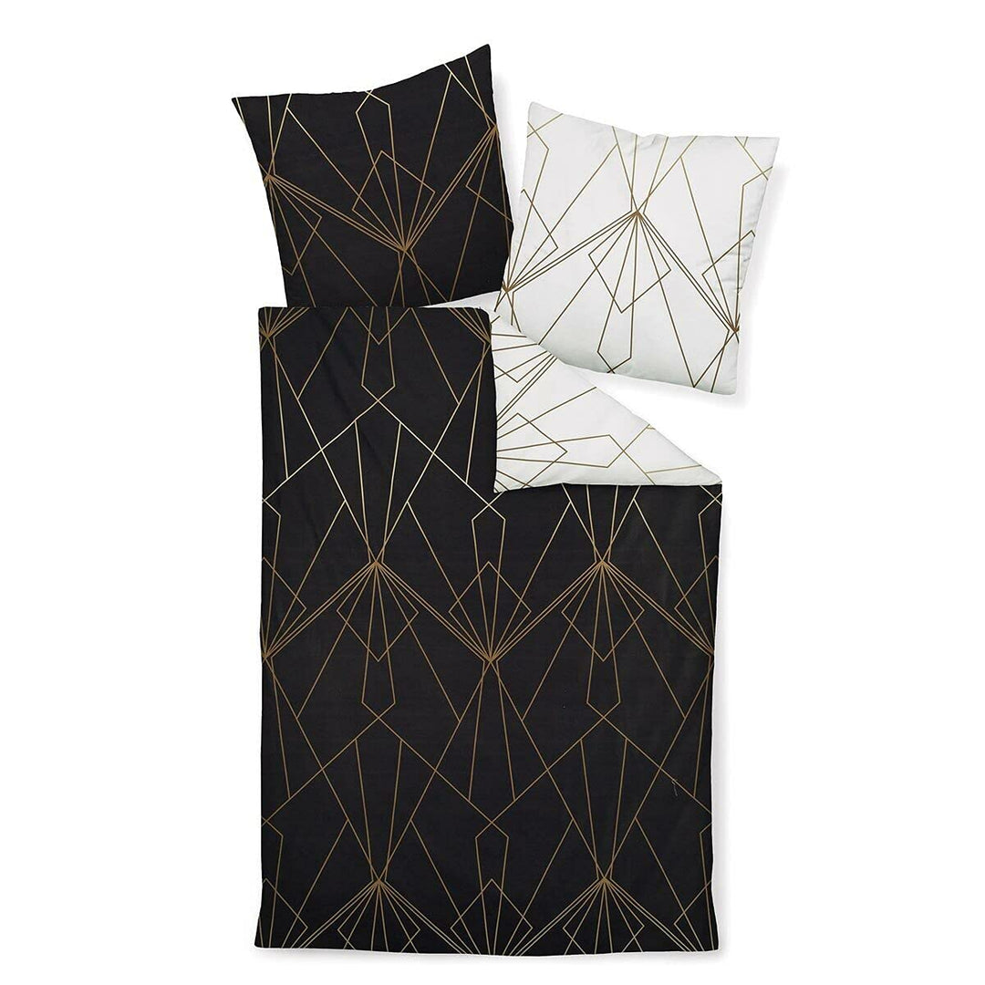 Janine Mako-Satin-Bettwäsche J.D. 200x200 cm + 2X 80x80 cm bronzebraun-schwarz, 200x200 cm
