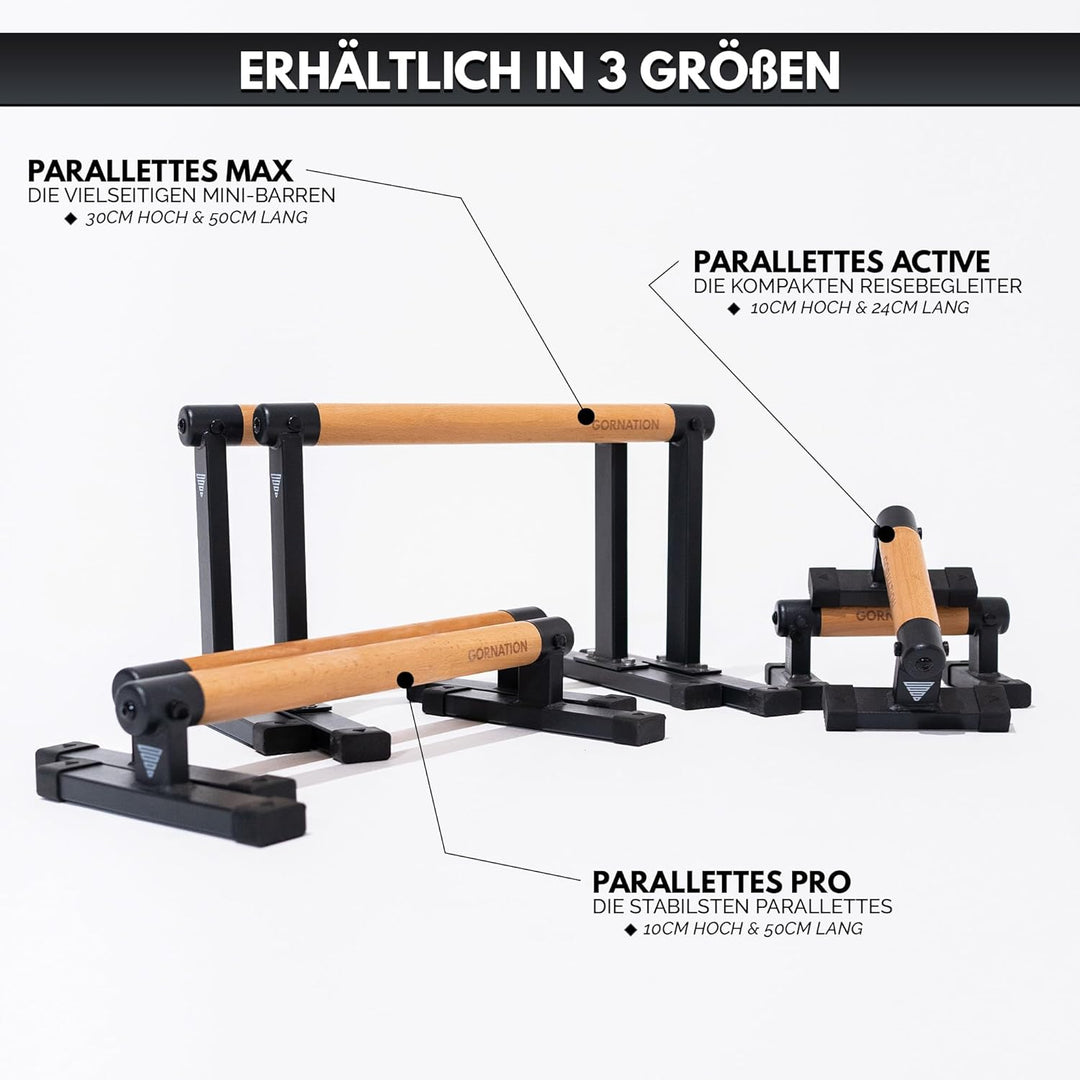 GORNATION Parallettes, inkl. Grip Tape, Calisthenics Equipment für Handstand & Push Ups, Liegestützg