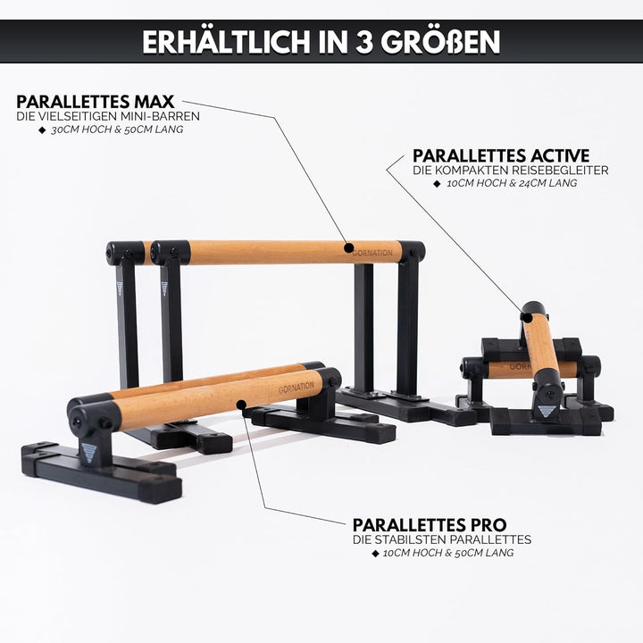 GORNATION Parallettes, inkl. Grip Tape, Calisthenics Equipment für Handstand & Push Ups, Liegestützg