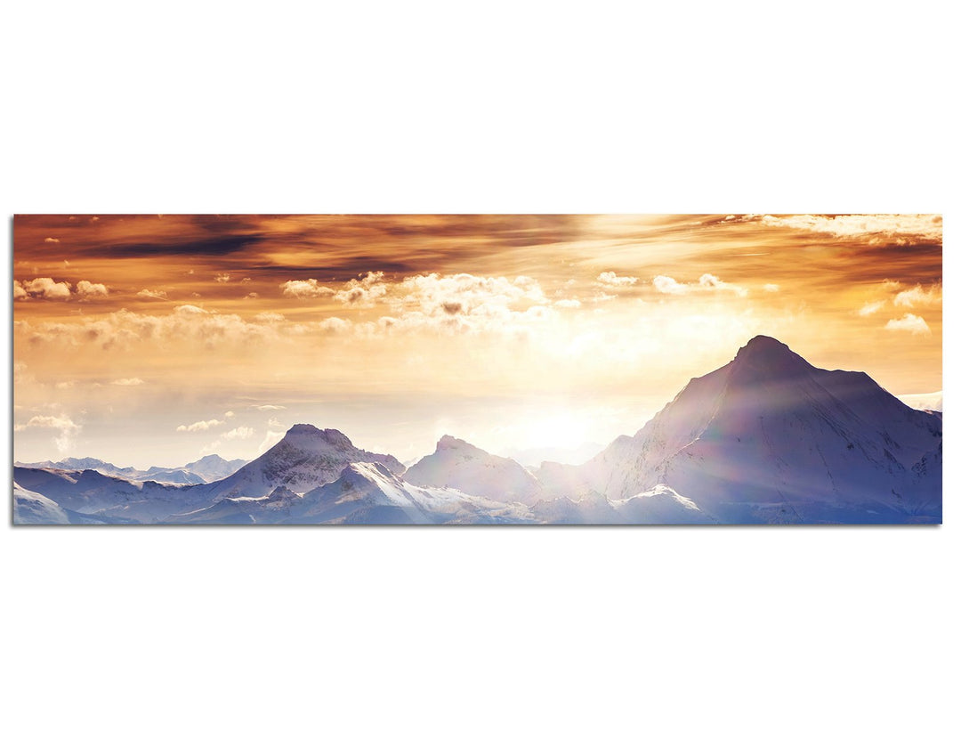 Paul Sinus Art Panoramabild auf Leinwand und Keilrahmen 120x40cm Winterlandschaft Berge Wald Schnee