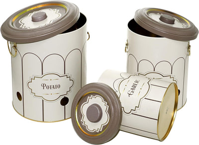 Lashuma Vorratsdosen Retro für Zwiebeln - Kartoffeln, Aufbewahrungsbox Knoblauch mit Deckel 22 cm Re