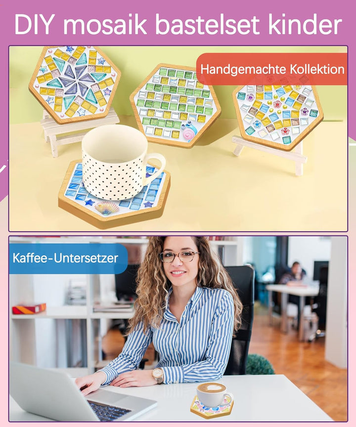 Finsink Mosaik bastelset kinder 8pcs mosaik untersetzer bastelset diy holz untersetzer Set Mosaikste