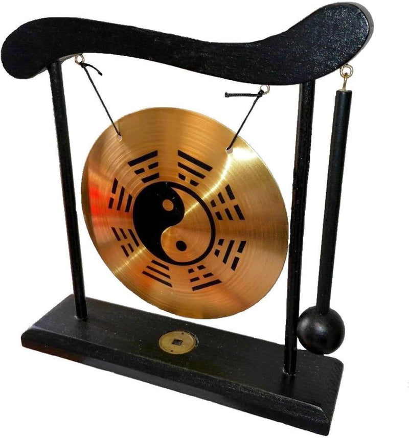 lachineuse Gong auf Sockel Yin Yang – Dekoration Zen aus Holz und Kupfer – asiatisches Dekoobjekt fü
