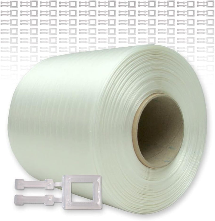 Textil Umreifungsband 9 mm, 500 m, 60 mm Kern + 250 Plastikschnallen 13 mm