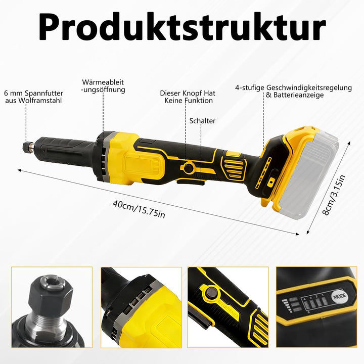 Akku Geradschleifer Kompatibel mit Dewalt 20V Batterie, 4 Variablen Geschwindigkeiten, Bürstenlos Ge