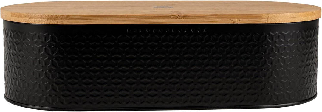 KARL HAUSMANN Brotkasten Schwarz mit Deckel aus Holz - Hält Brot länger frisch | Flache Brotbox zur